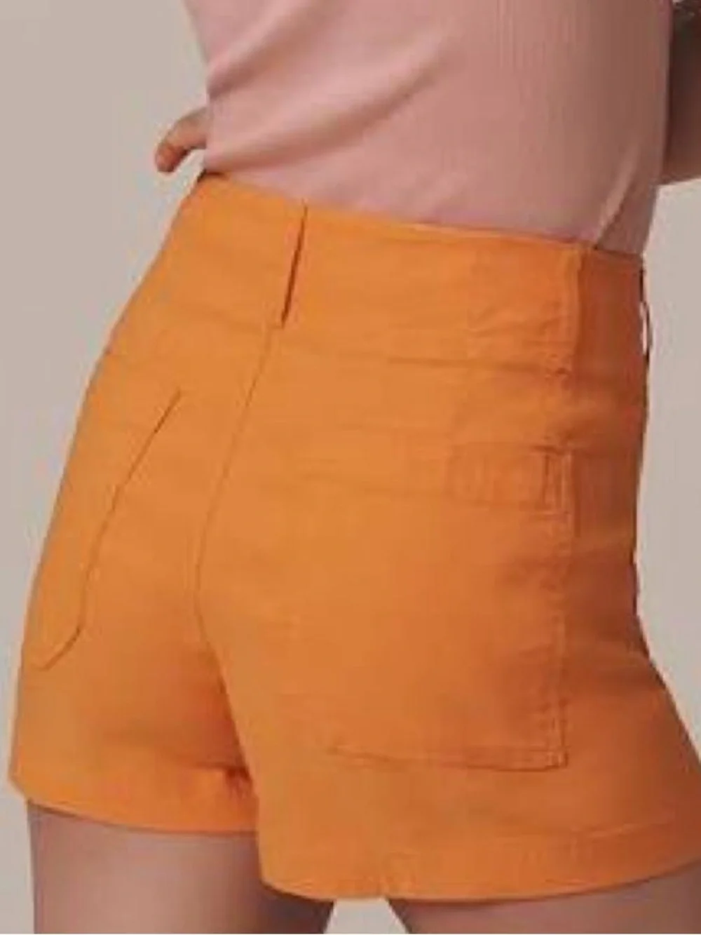 Maeve High-Waist Patch Pocket Shorts — Bright Orange